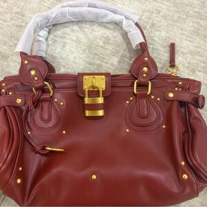 Women’s Leather Satchel Bag in Deep Wine Red with Gold Hardware